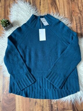 Skull Cashmere 100% Cashmere Mock Neck Wide Sleeve Sweater Mallard Deep Teal NWT